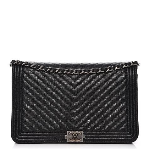 Chanel Black Caviar Chevron Boy WOC Wallet On .